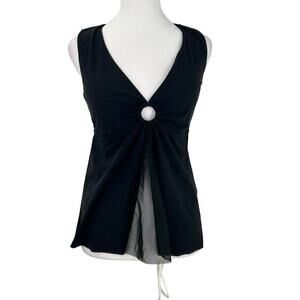 Amoressa Tankini Swim Top Sheer Front Panel Circle Detail Size Medium Black